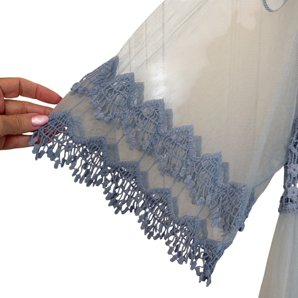 Lace Trim Sheer Tunic Top in Dusty Blue - Fits Like 1X!!! - Picture 5 of 11